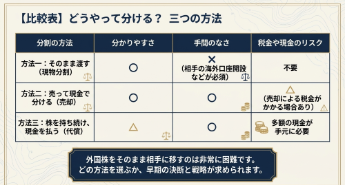 外国株式の財産分与方法 現物分割 売却 代償分割